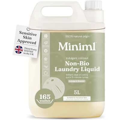 Miniml Eco Laundry Liquid Washing Detergent 5L Refill Natural Non Bio Coconut Scented Clothes and Fabric Softener for Machine or Delicate Hand Cleaning 100% Vegan & Cruelty Free (165 Washes) Miniml Eco Laundry Liquid Washing Detergent 5L Refill Natural Non Bio Coconut Scented Clothes and Fabric Softener for Machine or Delicate Hand Cleaning 100% Vegan & Cruelty Free (165 Washes)