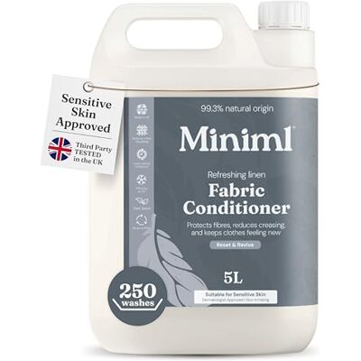 Miniml Eco Fabric Softener & Conditioner 5L Refill Fresh Linen Scented All Natural Fabric Softener for Sensitive Skin 100% Vegan & Cruelty Free (250 Washes) Miniml Eco Fabric Softener & Conditioner 5L Refill Fresh Linen Scented All Natural Fabric Softener for Sensitive Skin 100% Vegan & Cruelty Free (250 Washes)