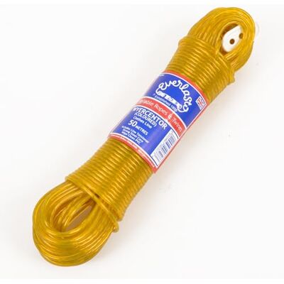 EVERLASTO 50M Quality 'Wyercentor' Steel Core Coloured Clothes/Washing Line 3.5mm Thick (YELLOW) EVERLASTO 50M Quality 'Wyercentor' Steel Core Coloured Clothes/Washing Line 3.5mm Thick (YELLOW)