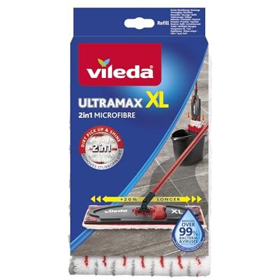 Vileda UltraMax XL Mop Refill, 1 Pack, Large Cleaning Area, Quick Cleaning, for Hard Floors, Removes Over 99% of Bacteria with Clear Water, Microfibre 2in1 Vileda UltraMax XL Mop Refill, 1 Pack, Large Cleaning Area, Quick Cleaning, for Hard Floors, Removes Over 99% of Bacteria with Clear Water, Microfibre 2in1