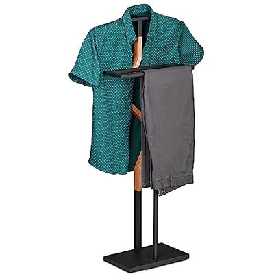 Relaxdays Valet Stand, Suit Holder, Clother Butler, Jacket & Trouser Hanger, 107x47.5x20 cm, Metal & MDF, Black/Natural, Steel, 107 x 47.5 x 20 cm Relaxdays Valet Stand, Suit Holder, Clother Butler, Jacket & Trouser Hanger, 107x47.5x20 cm, Metal & MDF, Black/Natural, Steel, 107 x 47.5 x 20 cm
