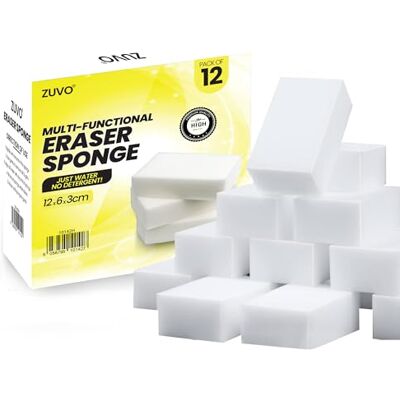 Zuvo Magic Eraser Sponge, Melamine Foam Wall and Surface Cleaner, 12 Pack Melamine foam, chemical-free scrubbing, skirting boards, tiles, trainers, reusable Zuvo Magic Eraser Sponge, Melamine Foam Wall and Surface Cleaner, 12 Pack Melamine foam, chemical-free scrubbing, skirting boards, tiles, trainers, reusable