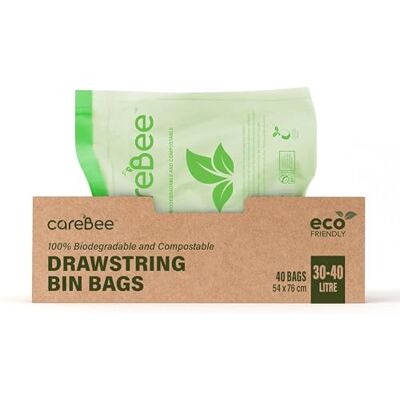 CareBee Drawstring Bin Bags –Heavy Duty Rubbish Bags with Easy-Tie Handles –Leakproof, Tear-Resistant & Odour-Control –Ideal for Home, Kitchen, Office & Outdoor Use (30-40L, 40 Pack) CareBee Drawstring Bin Bags –Heavy Duty Rubbish Bags with Easy-Tie Handles –Leakproof, Tear-Resistant & Odour-Control –Ideal for Home, Kitchen, Office & Outdoor Use (30-40L, 40 Pack)