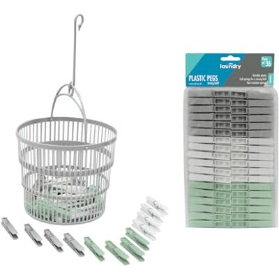 JVL Collapsible Peg Basket with 86 Plastic Clothes Pegs – Folding Laundry Peg Storage Holder for Washing Line – Assorted Colours JVL Collapsible Peg Basket with 86 Plastic Clothes Pegs – Folding Laundry Peg Storage Holder for Washing Line – Assorted Colours