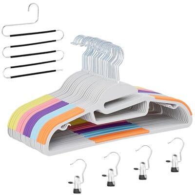 VECELO S-Shaped Heavy Duty Plastic Hangers 25 Pack, Color mixed Slim Clothes Hangers Space Saving, Non Slip Hangers with Rubber Pads, Durable Coat Hangers for Closet VECELO S-Shaped Heavy Duty Plastic Hangers 25 Pack, Color mixed Slim Clothes Hangers Space Saving, Non Slip Hangers with Rubber Pads, Durable Coat Hangers for Closet