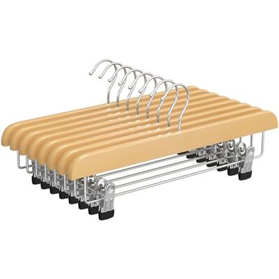 SONGMICS Wooden Pants Hangers 8 Pack, Pants, Skirts, Trousers, Jeans Hangers with Adjustable Anti-Rust Metal Clips, 360° Swivel Hook, Natural Grain, Lacquered Wood, Chrome Plated Metal SONGMICS Wooden Pants Hangers 8 Pack, Pants, Skirts, Trousers, Jeans Hangers with Adjustable Anti-Rust Metal Clips, 360° Swivel Hook, Natural Grain, Lacquered Wood, Chrome Plated Metal