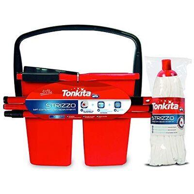 Tonkita Strizzo, Floor Cleaning Set, 3 Pieces, Bucket with 2 Bowls with Wringer 14 Litres, Handle 130 cm in Painted Modular Steel, Mop Floor Mop for Delicate Floors Tonkita Strizzo, Floor Cleaning Set, 3 Pieces, Bucket with 2 Bowls with Wringer 14 Litres, Handle 130 cm in Painted Modular Steel, Mop Floor Mop for Delicate Floors