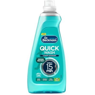 Dr. Beckmann Quick Wash – Odour Protect Deep clean laundry Works in 15 mins Powerful on stains Plus Colour run protection 7 days freshness 1620 ml (54 Washes) 100% recycled bottle* Dr. Beckmann Quick Wash – Odour Protect Deep clean laundry Works in 15 mins Powerful on stains Plus Colour run protection 7 days freshness 1620 ml (54 Washes) 100% recycled bottle*