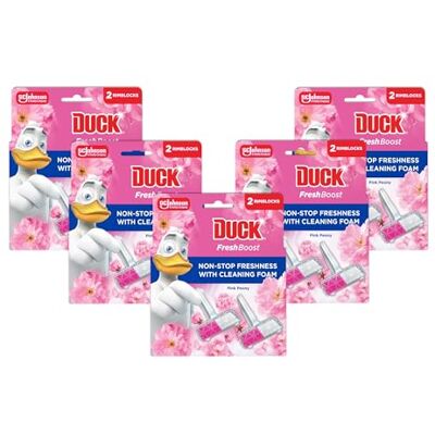 DUCK Fresh Boost Toilet Rim Block Pink Peony 2x16g pack of 5 DUCK Fresh Boost Toilet Rim Block Pink Peony 2x16g pack of 5