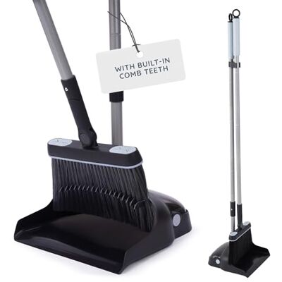 CUQOO Dustpan and Brush Set – Long Handled Upright Standing Pan & Brush, Built-In Comb Teeth, Soft Bristles, No-Bend Design for Indoor & Outdoor Sweeping CUQOO Dustpan and Brush Set – Long Handled Upright Standing Pan & Brush, Built-In Comb Teeth, Soft Bristles, No-Bend Design for Indoor & Outdoor Sweeping