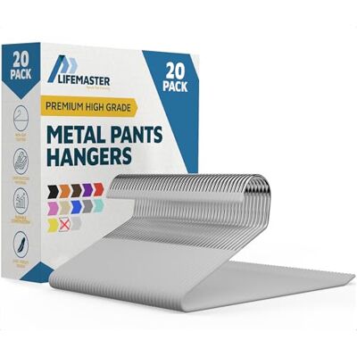 Lifemaster 20 Pcs. Heavy Duty Metal Slack Non-Slip Pants Hangers Space Saving, Open-Ended Design for Jeans, Slacks, Blankets, Tablecloths Closet Organizer with Rubber Cover (White) Lifemaster 20 Pcs. Heavy Duty Metal Slack Non-Slip Pants Hangers Space Saving, Open-Ended Design for Jeans, Slacks, Blankets, Tablecloths Closet Organizer with Rubber Cover (White)