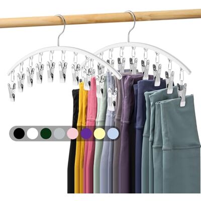 Volnamal Legging Organizer for Closet, Metal Yoga Pants Hanger w/Rubber Coated 2 Pack w/10 Clips Hold 20 Leggings, Hangers Space Saving Hanging Closet Organizer for Closet Organizers and Storage-White Volnamal Legging Organizer for Closet, Metal Yoga Pants Hanger w/Rubber Coated 2 Pack w/10 Clips Hold 20 Leggings, Hangers Space Saving Hanging Closet Organizer for Closet Organizers and Storage-White
