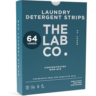The Lab Co. Laundry Detergent Strips Washing Sheets Eco Ultra-Concentrated Non-Bio for Sensitive Skin Non-Toxic EDC-Free Lab-Tested Fragrance Free Unscented Odourless 64 Loads The Lab Co. Laundry Detergent Strips Washing Sheets Eco Ultra-Concentrated Non-Bio for Sensitive Skin Non-Toxic EDC-Free Lab-Tested Fragrance Free Unscented Odourless 64 Loads