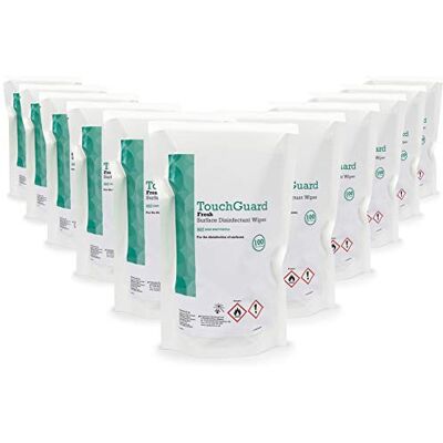 NITREX TouchGuard Fresh, Surface Disinfectant Wipes, Refill Bag, Multipack of 12 x 100, Total 1200 Wipes Made in UK NITREX TouchGuard Fresh, Surface Disinfectant Wipes, Refill Bag, Multipack of 12 x 100, Total 1200 Wipes Made in UK