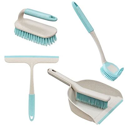 JVL Pro Anit-Bac Cleaning Essentials, Dust pan, Scrubbing, Dish Brush and Window Squeegee, Blue, One Size JVL Pro Anit-Bac Cleaning Essentials, Dust pan, Scrubbing, Dish Brush and Window Squeegee, Blue, One Size