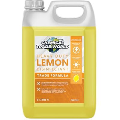 Chemical Trade World Lemon Disinfectant 5L Powerful Multi-Purpose Floor & Surface Cleaner, Fresh Lemon Fragrance, For Kitchens, Bathrooms, Toilets & Hard Surfaces Chemical Trade World Lemon Disinfectant 5L Powerful Multi-Purpose Floor & Surface Cleaner, Fresh Lemon Fragrance, For Kitchens, Bathrooms, Toilets & Hard Surfaces