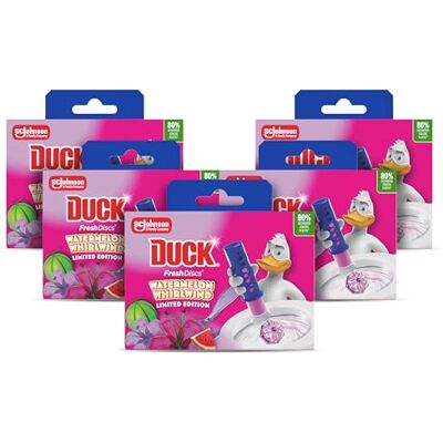 DUCK Fresh Discs Toilet Cleaner Starter Kit, Fights Stains That Harbour Germs, Prevents Limescale Build Up, Watermelon Whirlwind, Pack of 5 (Each Kit Contains 1 Holder + 1 Refill Tube) DUCK Fresh Discs Toilet Cleaner Starter Kit, Fights Stains That Harbour Germs, Prevents Limescale Build Up, Watermelon Whirlwind, Pack of 5 (Each Kit Contains 1 Holder + 1 Refill Tube)