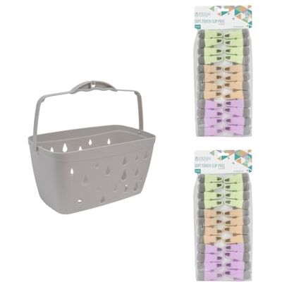 JVL Grey Peg Basket with 48 Soft Touch Clip Clothes Pegs – Laundry Peg Storage – Assorted Colours JVL Grey Peg Basket with 48 Soft Touch Clip Clothes Pegs – Laundry Peg Storage – Assorted Colours