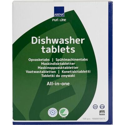 ABENA PuriLine Dishwasher Tablets with Salt & Rinse Aid, 120 Tabs in a Pack, All-In-One Detergent Pods, Easy To Use ABENA PuriLine Dishwasher Tablets with Salt & Rinse Aid, 120 Tabs in a Pack, All-In-One Detergent Pods, Easy To Use