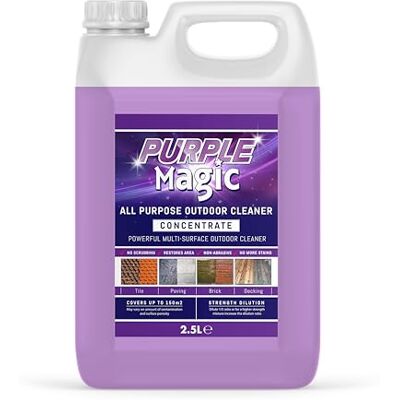 Purple Magic All Purpose Outdoor Path and Patio Cleaner Concentrated Mould, Mildew, Lichen, Algae Remover Decking, Driveways, Rooftops, Spray & Leave Cleaner (Up to 150m2 coverage) 2.5 Litre Purple Magic All Purpose Outdoor Path and Patio Cleaner Concentrated Mould, Mildew, Lichen, Algae Remover Decking, Driveways, Rooftops, Spray & Leave Cleaner (Up to 150m2 coverage) 2.5 Litre