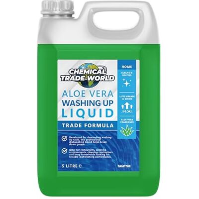 Chemical Trade World Washing Up Liquid (Aloe Vera) Professional Dishwashing Detergent for Plates, Glassware & Kitchenware Trade Size 5L Chemical Trade World Washing Up Liquid (Aloe Vera) Professional Dishwashing Detergent for Plates, Glassware & Kitchenware Trade Size 5L