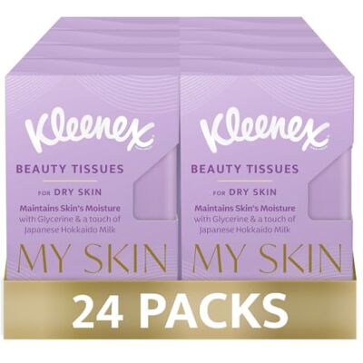 Kleenex My Skin Dry Hanks Case For Dry Skin, 24 packs x 9 x 4ply Tissues. Maintains Skin's Moisture with Glycerine & a touch of Japanese Hokkaido Milk Kleenex My Skin Dry Hanks Case For Dry Skin, 24 packs x 9 x 4ply Tissues. Maintains Skin's Moisture with Glycerine & a touch of Japanese Hokkaido Milk