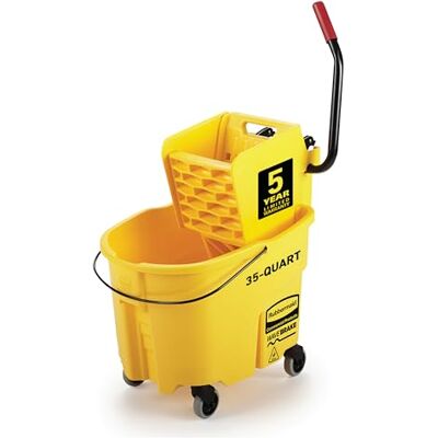 Rubbermaid Commercial Products WaveBrake Side-Press Mop Bucket and Wringer Combo Heavy-Duty Cleaning System with Wheels for Commercial Floor Care 33 l, Yellow Rubbermaid Commercial Products WaveBrake Side-Press Mop Bucket and Wringer Combo Heavy-Duty Cleaning System with Wheels for Commercial Floor Care 33 l, Yellow