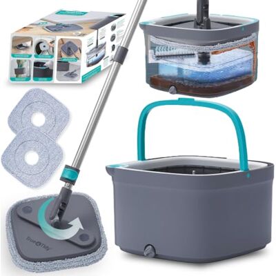 True & Tidy , True Clean Spin Mop and Bucket System, Includes Spin Mop, Dual Compartment Mop Bucket and 2 Thick Washable Microfiber Mop Pads, SPIN-800A, Gray True & Tidy , True Clean Spin Mop and Bucket System, Includes Spin Mop, Dual Compartment Mop Bucket and 2 Thick Washable Microfiber Mop Pads, SPIN-800A, Gray