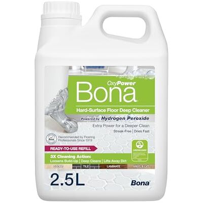 Bona OxyPower Hard-Surface Floor Cleaner Liquid, Floor Cleaner for Stone, Tile, Laminate, LVT Floors, 2.5 Litre Refill Bona OxyPower Hard-Surface Floor Cleaner Liquid, Floor Cleaner for Stone, Tile, Laminate, LVT Floors, 2.5 Litre Refill