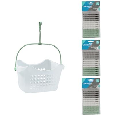 JVL Peg Basket with 72 Plastic Dolly Clothes Pegs – Traditional Style Laundry Peg Holder – Assorted Colours JVL Peg Basket with 72 Plastic Dolly Clothes Pegs – Traditional Style Laundry Peg Holder – Assorted Colours