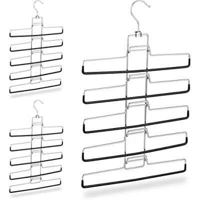 Relaxdays Multi Pants Hanger Set of 3, 15 Trousers, Compact, Non-Slip, Removable Holders, HWD: 52x33.5x2 cm, Silver Relaxdays Multi Pants Hanger Set of 3, 15 Trousers, Compact, Non-Slip, Removable Holders, HWD: 52x33.5x2 cm, Silver
