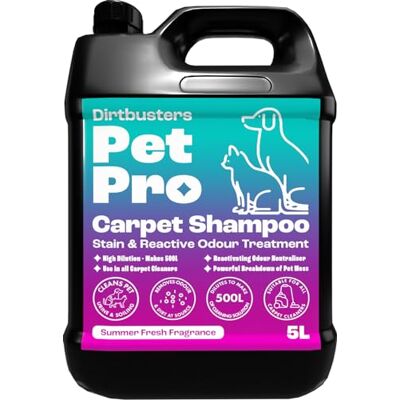 Dirtbusters Pet Pro Carpet Cleaner Shampoo Solution (5L) Deep Cleaning Stain Remover With Odour Neutraliser To Remove Dog & Cat Urine, Makes 500L Of Carpet Cleaner Solution Dirtbusters Pet Pro Carpet Cleaner Shampoo Solution (5L) Deep Cleaning Stain Remover With Odour Neutraliser To Remove Dog & Cat Urine, Makes 500L Of Carpet Cleaner Solution