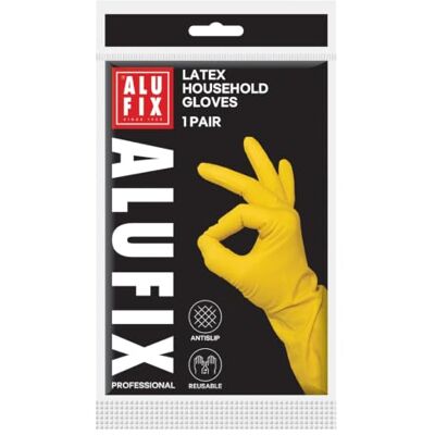 Alufix Economy Latex Household Gloves/ 30 g/Size L/Yellow/ 1 Pair Alufix Economy Latex Household Gloves/ 30 g/Size L/Yellow/ 1 Pair
