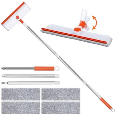 Alyvisun Professional Window Cleaning Equipment with 132cm Extendable Pole and Bendable Head, 2 in 1 Window Cleaner Tool with Silicone Squeegee and 4pcs Microfibre Scrubber for High Windows Alyvisun Professional Window Cleaning Equipment with 132cm Extendable Pole and Bendable Head, 2 in 1 Window Cleaner Tool with Silicone Squeegee and 4pcs Microfibre Scrubber for High Windows