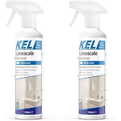 KEL Limescale Remover Foam Spray, Professional Bathroom Descaler, Removes Stains & Deposits from Shower Heads, Taps, Baths & Screens (2 x 500ml) KEL Limescale Remover Foam Spray, Professional Bathroom Descaler, Removes Stains & Deposits from Shower Heads, Taps, Baths & Screens (2 x 500ml)