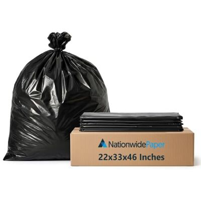 Nationwide Paper 100 Heavy Duty Black Bin Bags – Extra Strong, Leak-Proof Refuse Sacks, Tear-Resistant Garbage Liners for Commercial, Home & Outdoor Waste (22x33x46 Inches) Nationwide Paper 100 Heavy Duty Black Bin Bags – Extra Strong, Leak-Proof Refuse Sacks, Tear-Resistant Garbage Liners for Commercial, Home & Outdoor Waste (22x33x46 Inches)