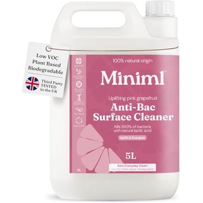 Miniml Antibacterial Surface Cleaner 5L Refill – Grapefruit Scented Multi-Purpose Disinfectant, Natural Plant-Based, Vegan & Cruelty-Free Anti-Bac Cleaning Formula Bulk Buy Miniml Antibacterial Surface Cleaner 5L Refill – Grapefruit Scented Multi-Purpose Disinfectant, Natural Plant-Based, Vegan & Cruelty-Free Anti-Bac Cleaning Formula Bulk Buy