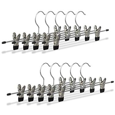 Relaxdays Metal Clothes Hangers, Adjustable Trouser Clamps, HxWxD: 9x35.5x2.5 cm, Silver/Black, Set of 10 Relaxdays Metal Clothes Hangers, Adjustable Trouser Clamps, HxWxD: 9x35.5x2.5 cm, Silver/Black, Set of 10