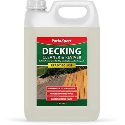 PatioXpert Decking Cleaner & Reviver 2.5L Powerful Algae & Mould Remover for Composite & Wood, Prepares Decking for Oils & Stains PatioXpert Decking Cleaner & Reviver 2.5L Powerful Algae & Mould Remover for Composite & Wood, Prepares Decking for Oils & Stains