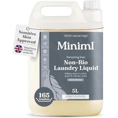 Miniml Eco Laundry Liquid Washing Detergent 5L Refill Natural Non Bio Fresh Linen Scented Clothes and Fabric Softener for Machine or Delicate Hand Cleaning 100% Vegan & Cruelty Free (165 Washes) Miniml Eco Laundry Liquid Washing Detergent 5L Refill Natural Non Bio Fresh Linen Scented Clothes and Fabric Softener for Machine or Delicate Hand Cleaning 100% Vegan & Cruelty Free (165 Washes)