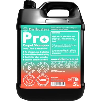 Dirtbusters Pro Carpet Cleaner Shampoo (5L) Deep Clean & Neutralise Powerful Professional Standard Cleaning Solution With Odour Neutraliser, For All Carpet Cleaner Machines Dirtbusters Pro Carpet Cleaner Shampoo (5L) Deep Clean & Neutralise Powerful Professional Standard Cleaning Solution With Odour Neutraliser, For All Carpet Cleaner Machines