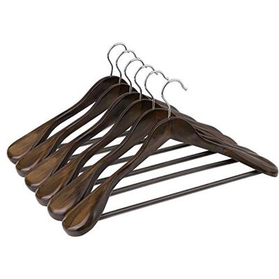 SONGMICS Suit Hangers, Solid Wood Hangers with Broad Ends Non-Slip Trouser Bar, Set of 6 for Outfits, Shirts, Coats, Jackets, Trousers, Pants, 360° Swivel Hook, Dark Walnut CRSH06V SONGMICS Suit Hangers, Solid Wood Hangers with Broad Ends Non-Slip Trouser Bar, Set of 6 for Outfits, Shirts, Coats, Jackets, Trousers, Pants, 360° Swivel Hook, Dark Walnut CRSH06V