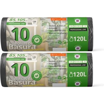 OFITURIA Waste Bags, Trash Bags 120L, Durable, 100% Recycled and Recyclable Material, Leakproof, Plastic Bags, Suitable for All Types of Waste, 85 x 105 cm – Ophituria (20 Bags, 120L) OFITURIA Waste Bags, Trash Bags 120L, Durable, 100% Recycled and Recyclable Material, Leakproof, Plastic Bags, Suitable for All Types of Waste, 85 x 105 cm – Ophituria (20 Bags, 120L)