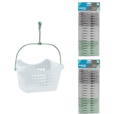 JVL Peg Basket with 72 Plastic Clothes Pegs – Laundry Peg Storage Basket for Washing Line – Assorted Colours JVL Peg Basket with 72 Plastic Clothes Pegs – Laundry Peg Storage Basket for Washing Line – Assorted Colours