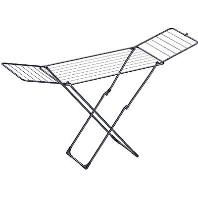 SONGMICS Clothes Airer, Foldable Drying Rack, Free-Standing Laundry Rack Clothes Horse with Gullwings, Indoor Outdoor Use, Bed Linen Clothing, Ink Black, BUNJI Collection LLR540B01 SONGMICS Clothes Airer, Foldable Drying Rack, Free-Standing Laundry Rack Clothes Horse with Gullwings, Indoor Outdoor Use, Bed Linen Clothing, Ink Black, BUNJI Collection LLR540B01
