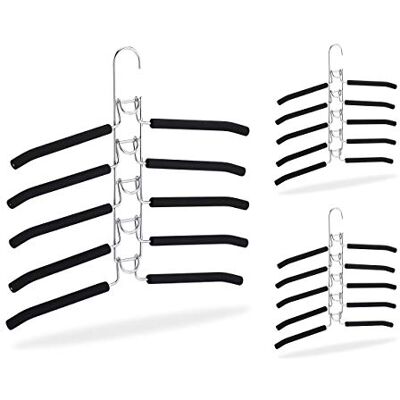 Relaxdays Set of 3 Multi Clothes Hangers, Space Saving, 5 in 1 Rack, Compact & Non-Slip, 39 x 40.5 x 2 cm, Silver/Black Relaxdays Set of 3 Multi Clothes Hangers, Space Saving, 5 in 1 Rack, Compact & Non-Slip, 39 x 40.5 x 2 cm, Silver/Black