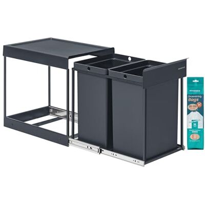 SONGMICS Kitchen Bin for Recycling and Waste, Built-in Rubbish Bin for Cabinet, 2 x 5.3 Gallon (20 L) Double Compartments, Smooth Pull-Out Design, Steel Frame, ABS Lid, Grey LTB951GZ01 SONGMICS Kitchen Bin for Recycling and Waste, Built-in Rubbish Bin for Cabinet, 2 x 5.3 Gallon (20 L) Double Compartments, Smooth Pull-Out Design, Steel Frame, ABS Lid, Grey LTB951GZ01