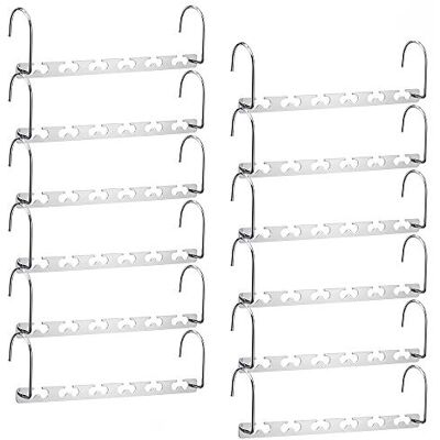 Meetu Space Saving Hangers Multifunctional Clothes Hangers Stainless Steel 6X2 Slots Magic Hanger Cascading Hanger Updated Hook Design Closet Organizer Hanger(Pack of 12) Meetu Space Saving Hangers Multifunctional Clothes Hangers Stainless Steel 6X2 Slots Magic Hanger Cascading Hanger Updated Hook Design Closet Organizer Hanger(Pack of 12)