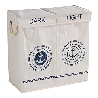 WENKO Laundry bin Duo Sylt in beige, Polyester, 30 x 60 x 60 cm WENKO Laundry bin Duo Sylt in beige, Polyester, 30 x 60 x 60 cm