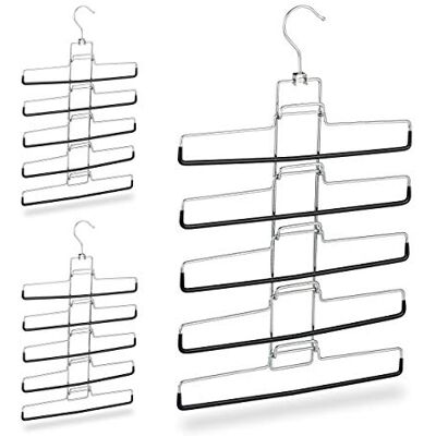 Relaxdays Multi Pants Hanger Set of 3, 15 Trousers, Compact, Non-Slip, Removable Holders, HWD: 52x33.5x2 cm, Silver Relaxdays Multi Pants Hanger Set of 3, 15 Trousers, Compact, Non-Slip, Removable Holders, HWD: 52x33.5x2 cm, Silver